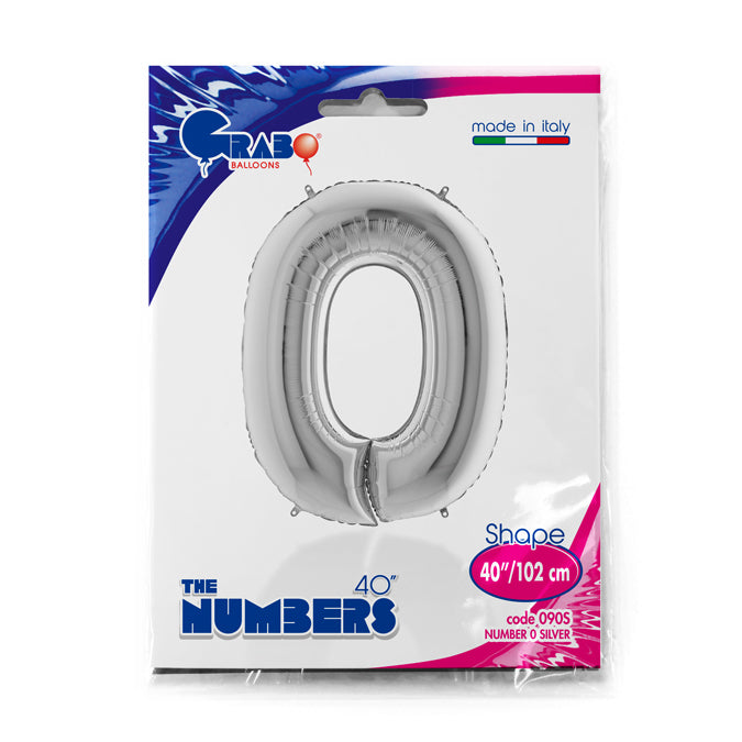 numerone 0 foil 100cm/40inch 1pz argento