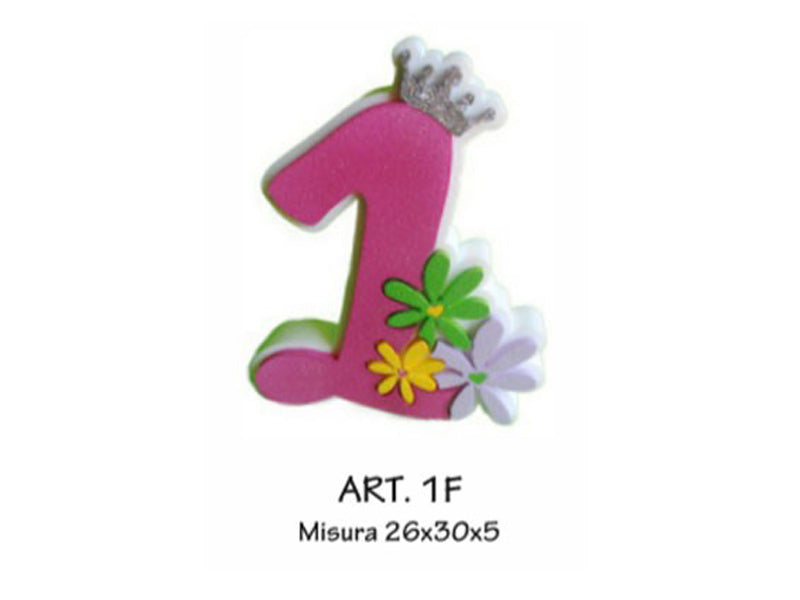 numero 1 con fiori fuxia h. 30 cm