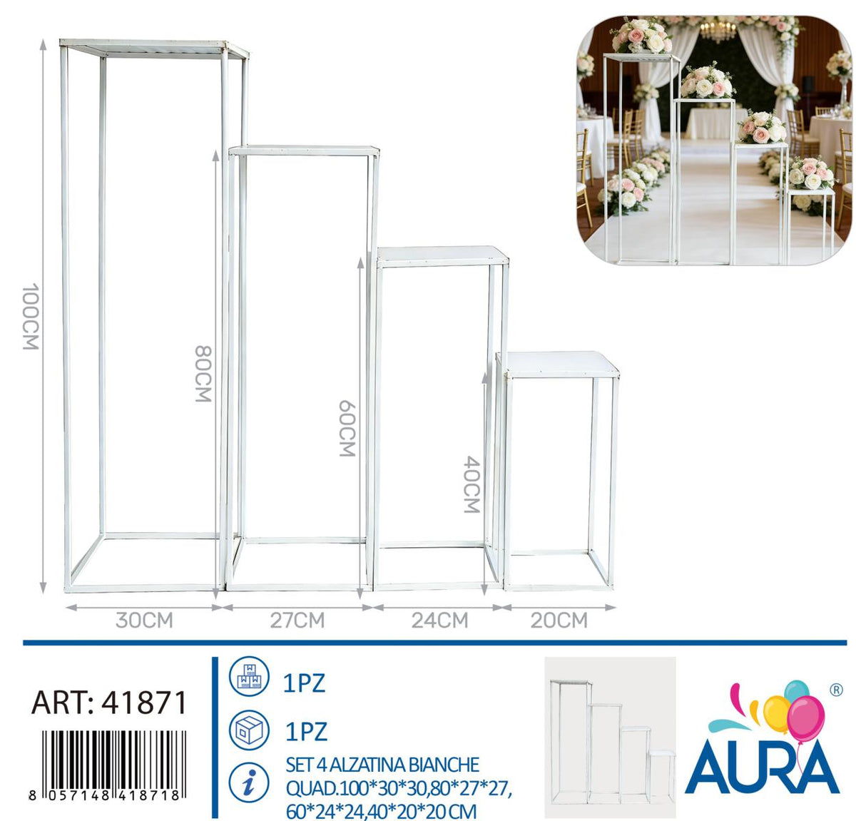 Set 4 alzatine bianche quadrate