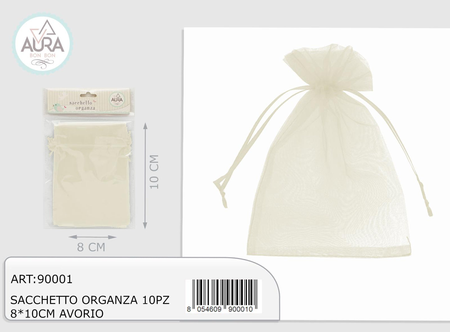 Organza bag 10pcs 8x10cm ivory