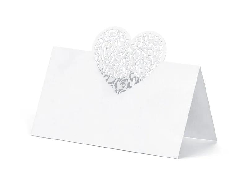 Segnaposto con cuore intagliato 9x6,5cm 10pz