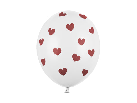 Palloncini bianchi con cuori rossi 30cm 6pz