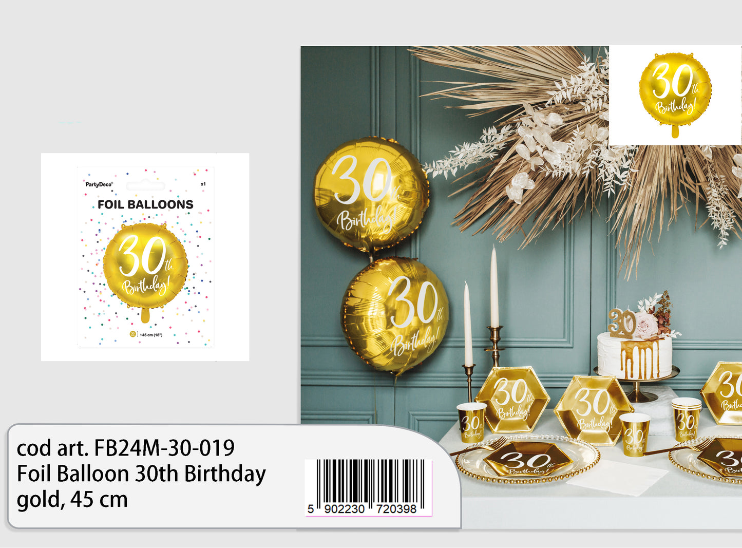 Foil Balloon 30th Birthday oro 45cm