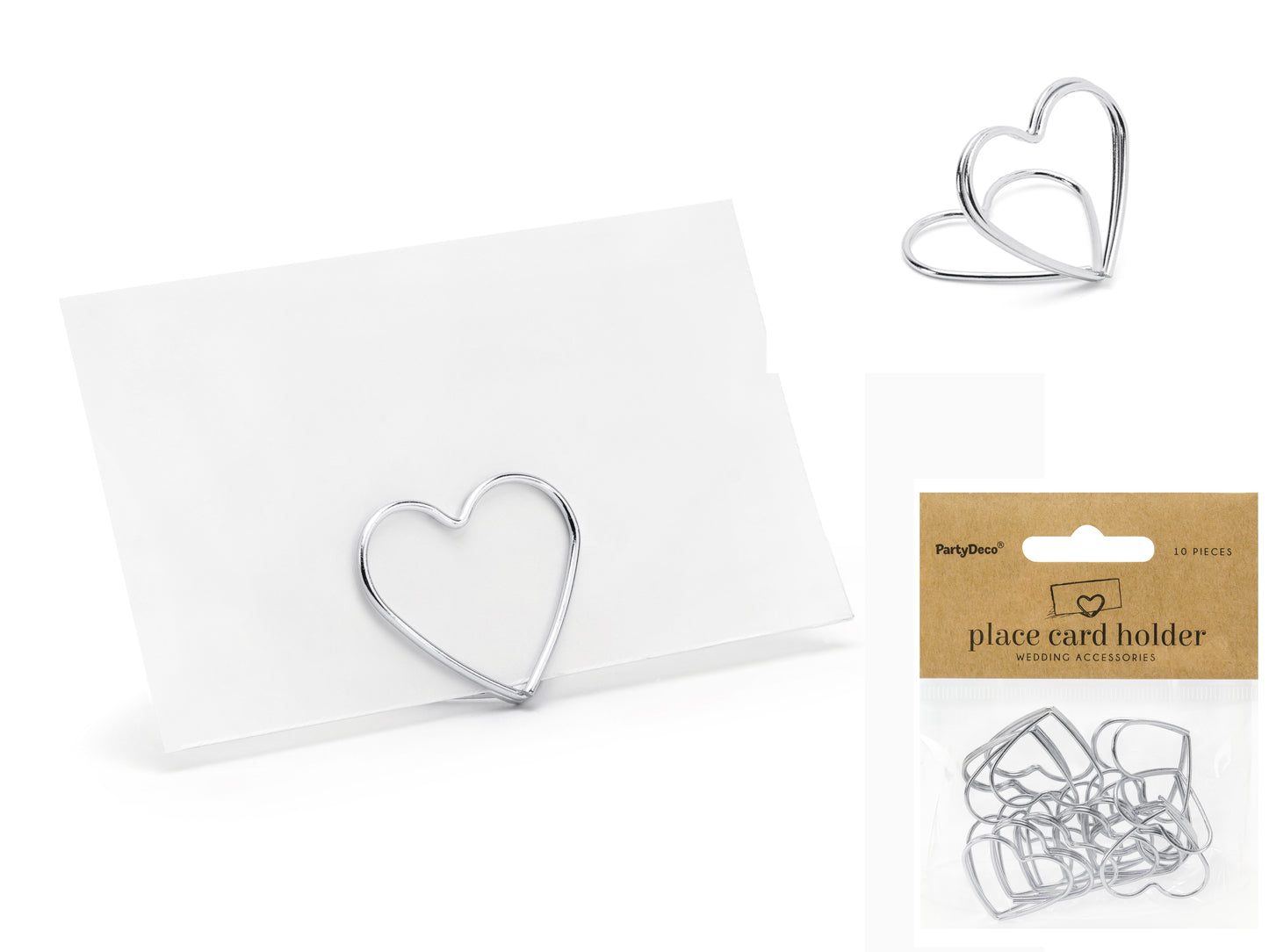 Place card holders Hearts argento 2,5cm 10pz