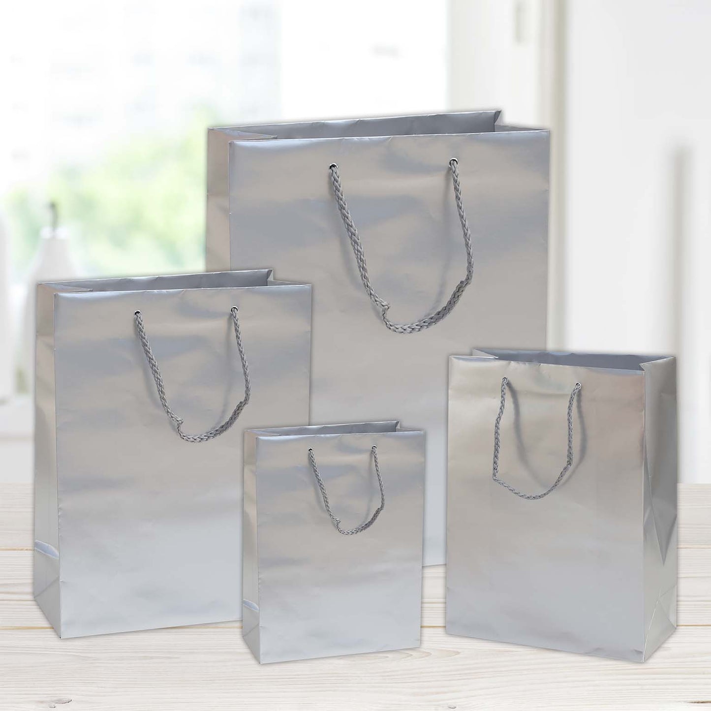 shopper in carta plastificata opaca color 16x8x19 argento
