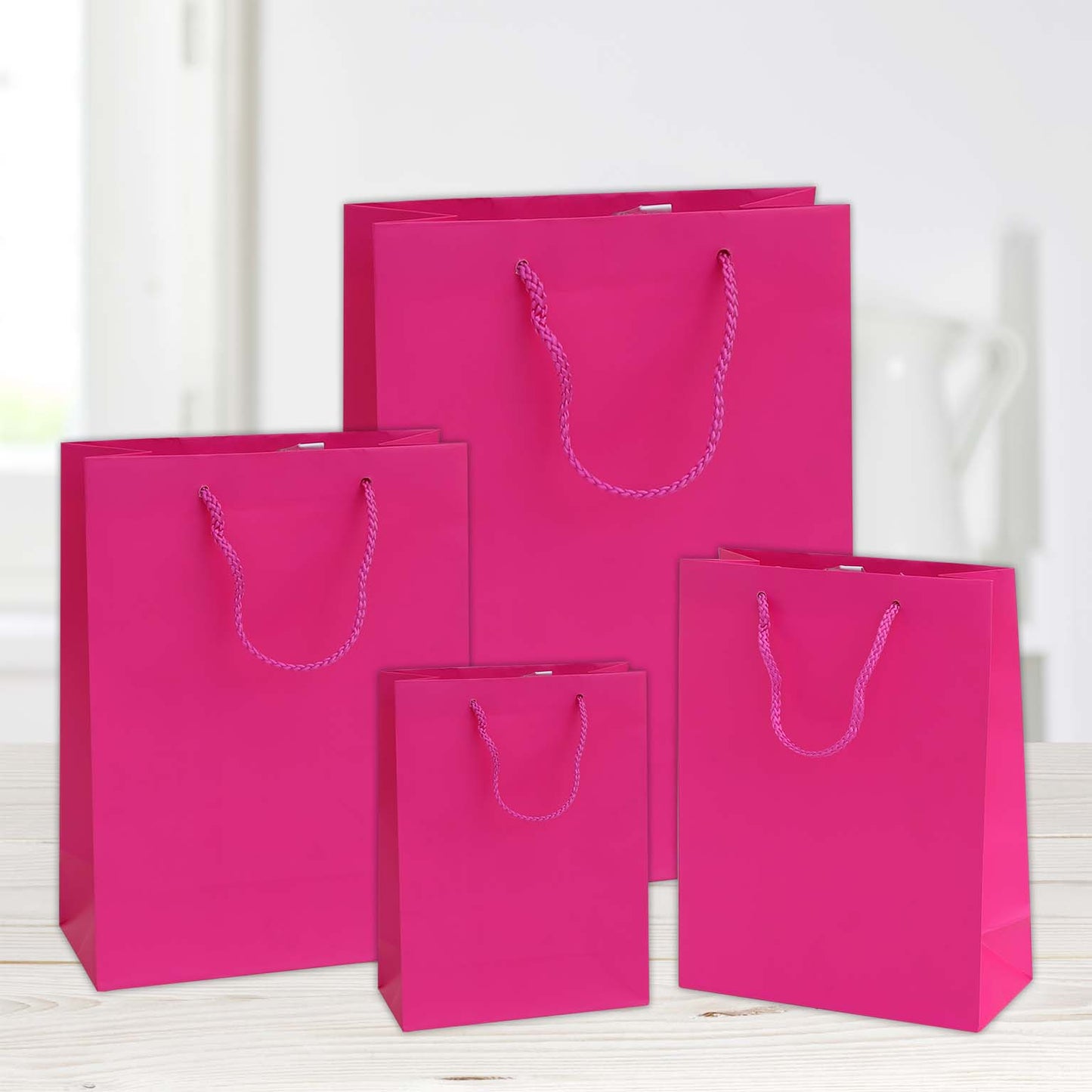 shopper in carta plastificata opaca color 27x12x37 fuxia