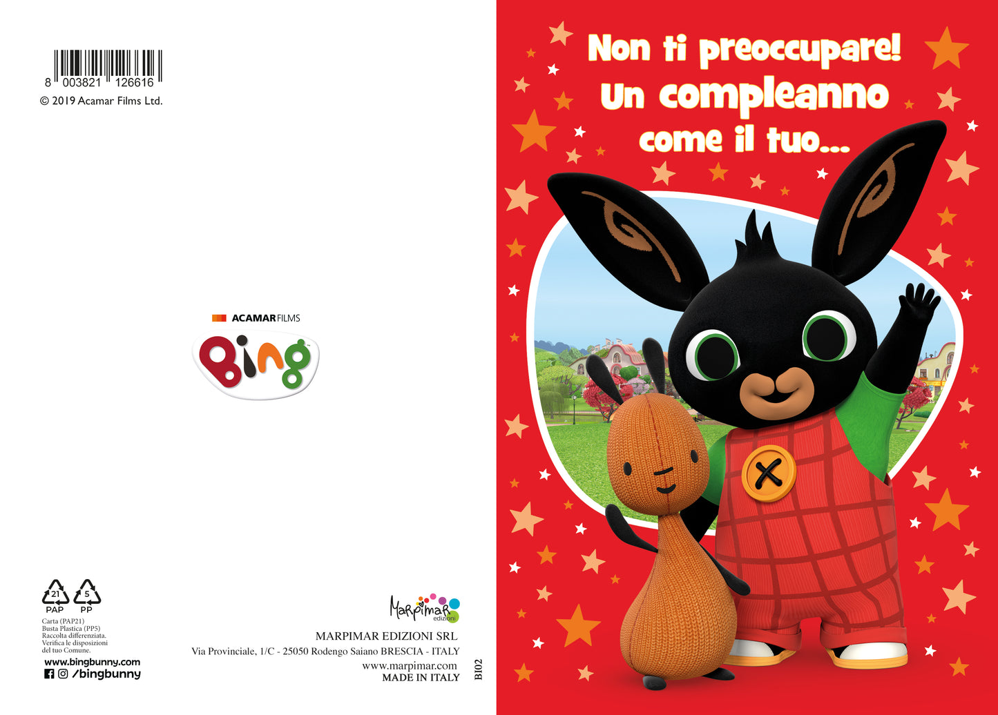 biglietto per compleanno tema Bing rosso