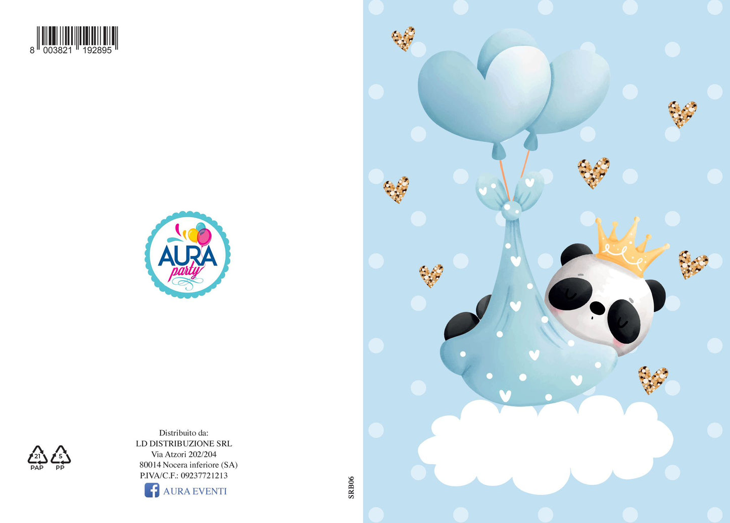 Biglietto di auguri per battesimo con panda bimbo
