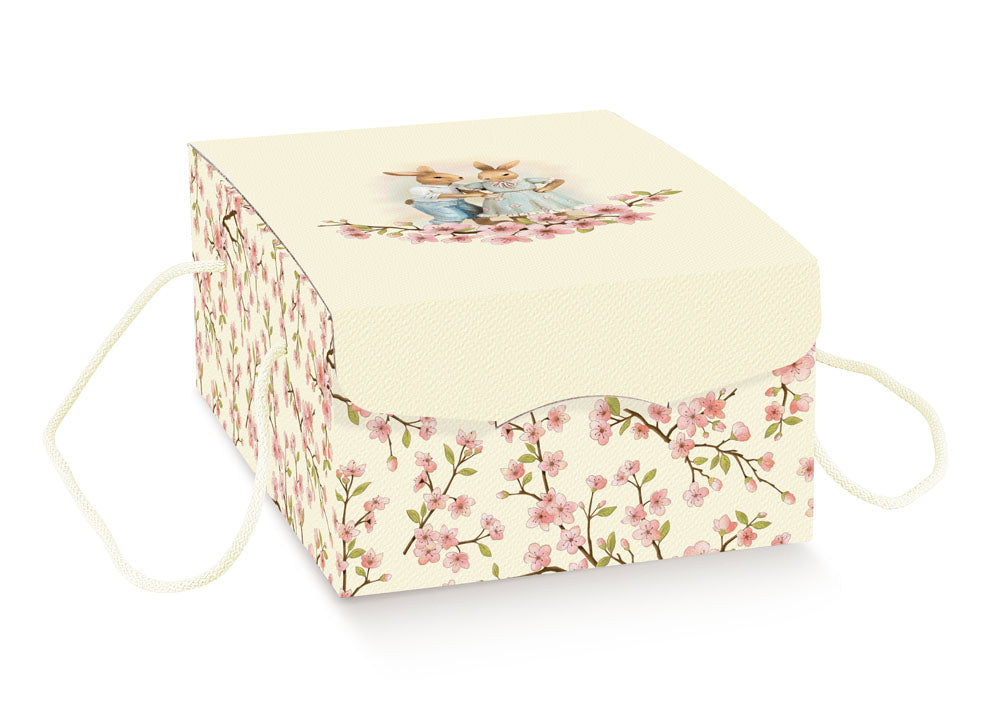 Box 33,5x23,5x14cm fiori di pesco e conigli