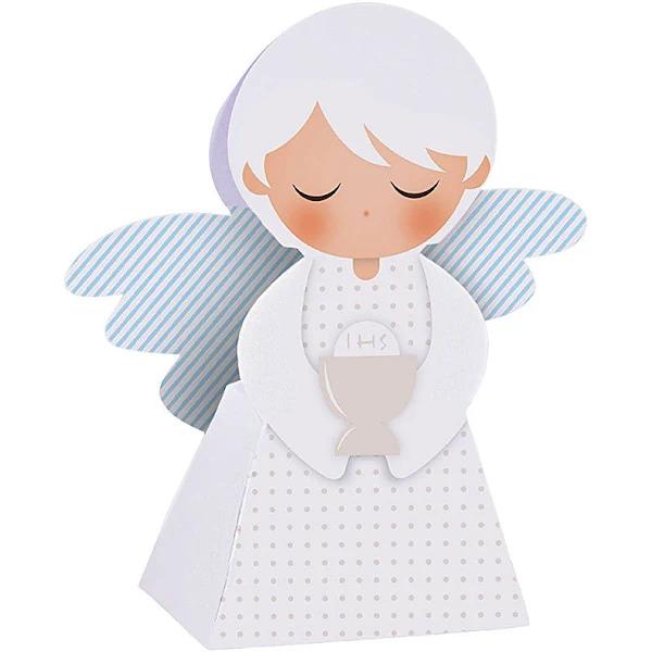 Scatolina 25cm sweet angels light blu portaconfetti con manico di corda