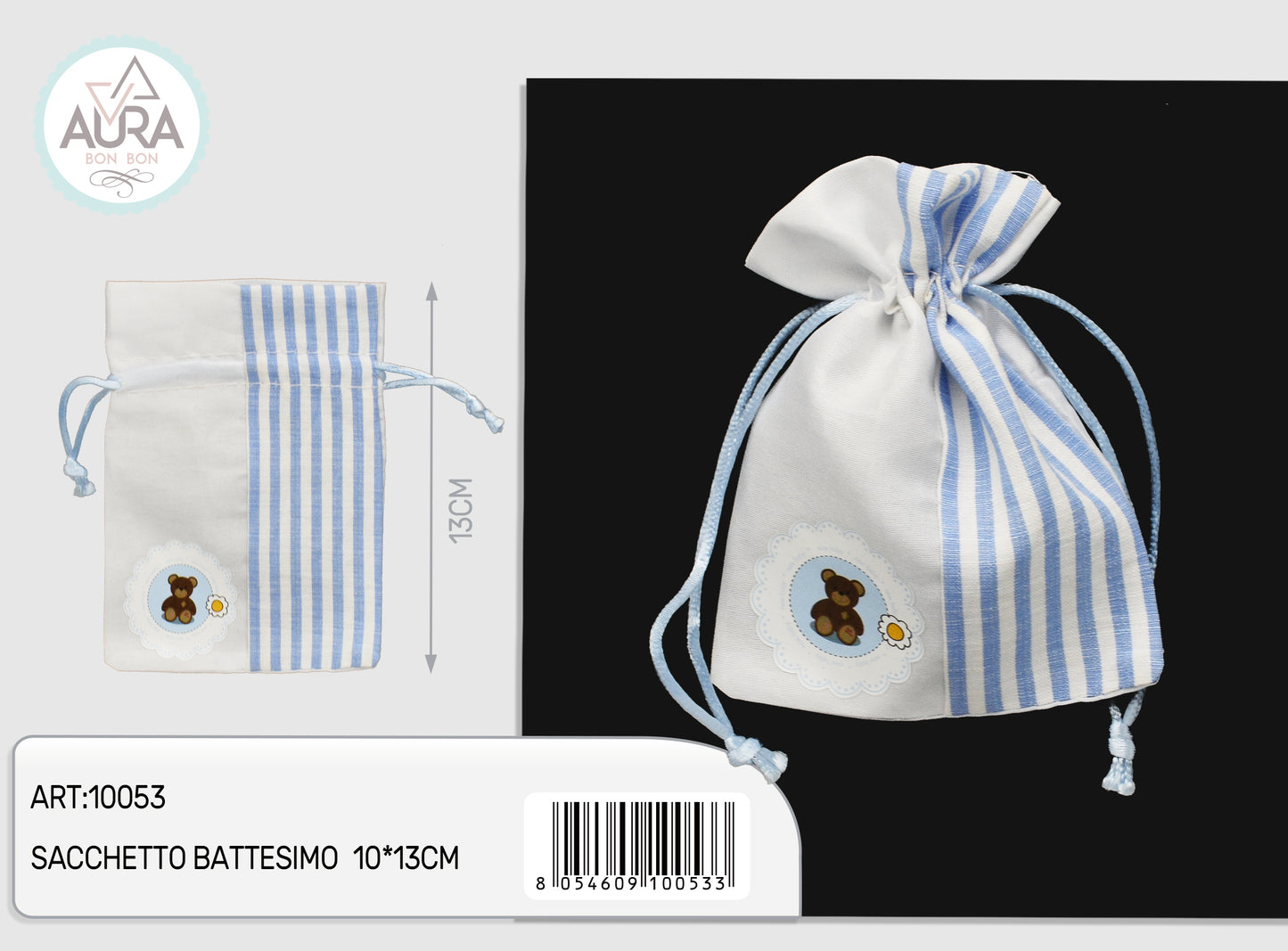 sacchetto baby orsacchiotto celeste 10x13cm
