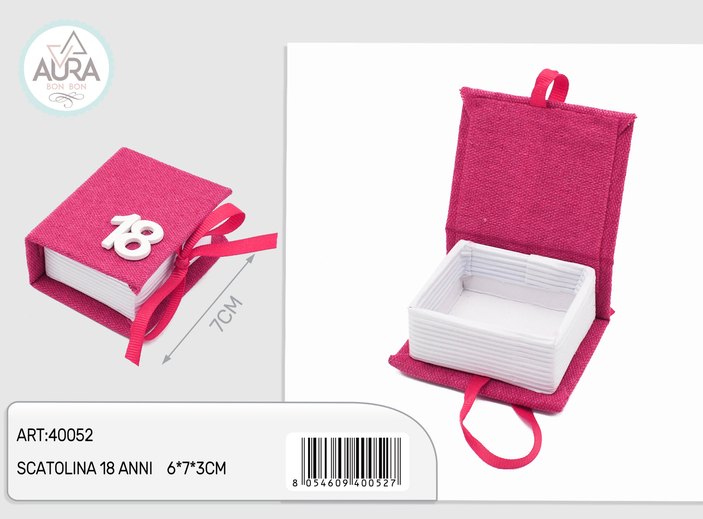 scatolina 18 anni 6x7x3cm fucsia
