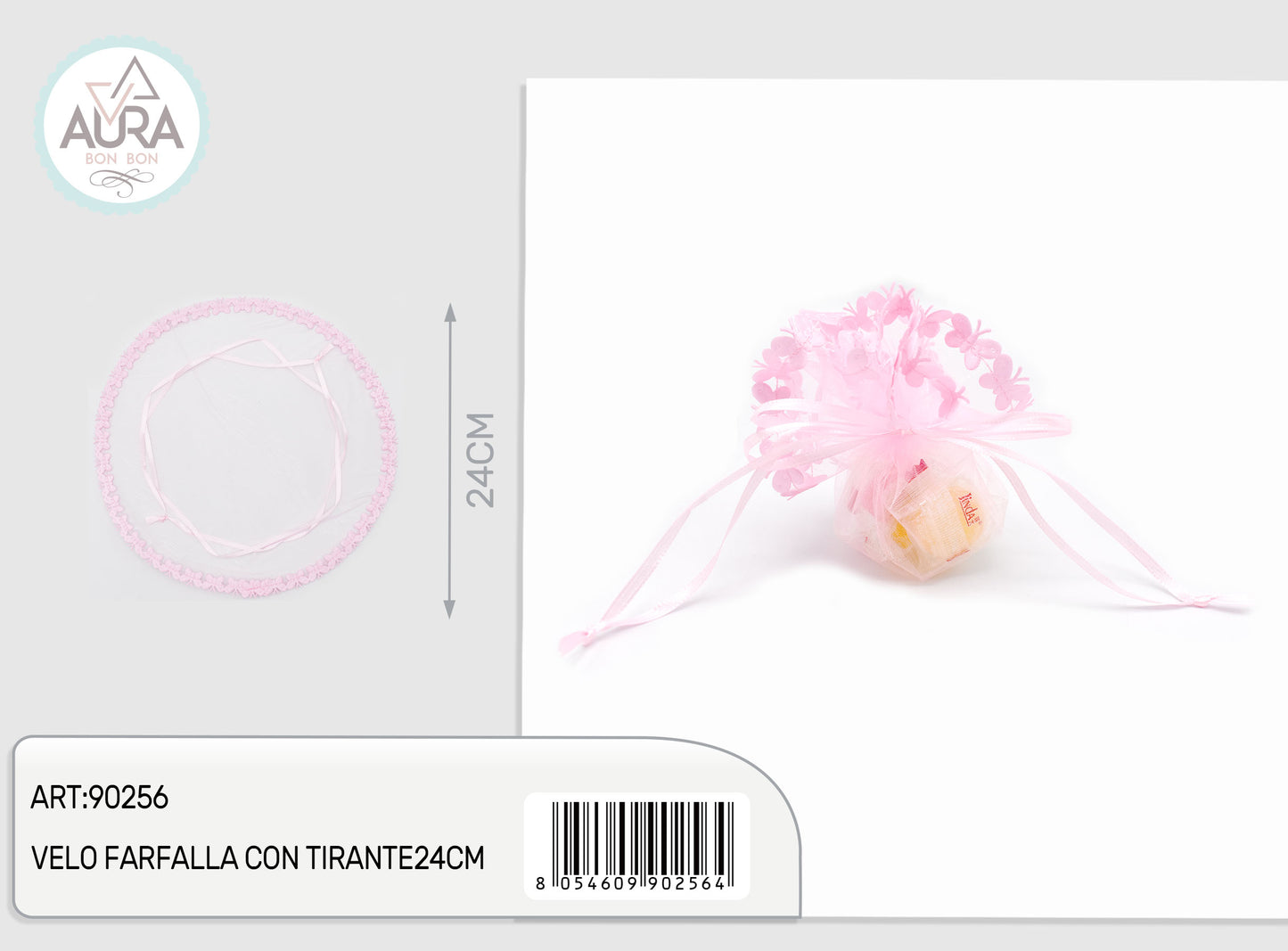 24cm pink butterfly veil with drawstring