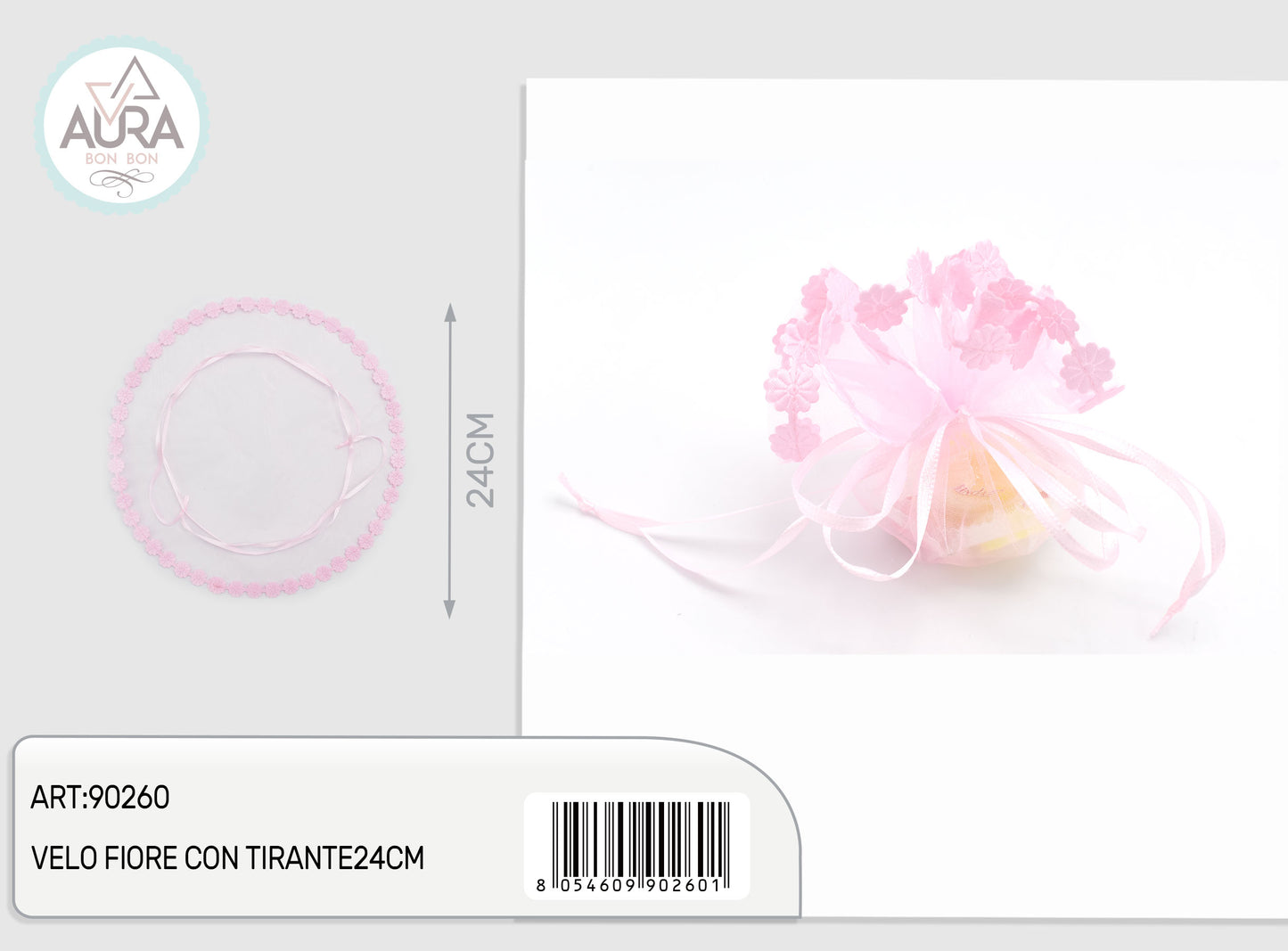 24cm pink flower veil with drawstring