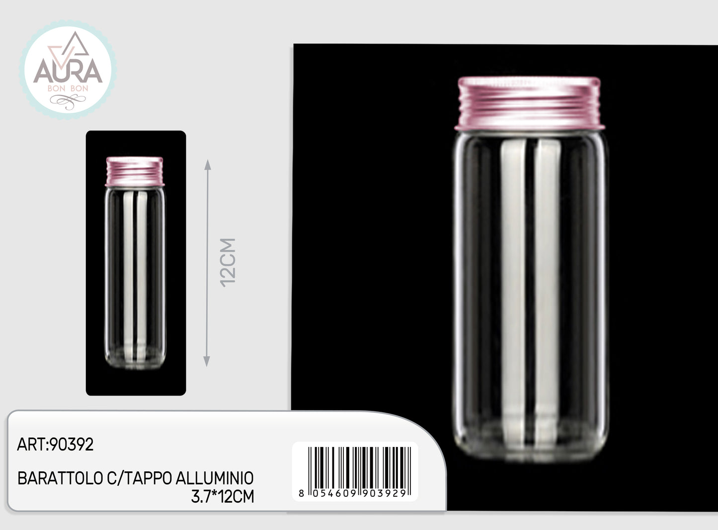 Glass jar with pink chrome cap 3.7x12cm