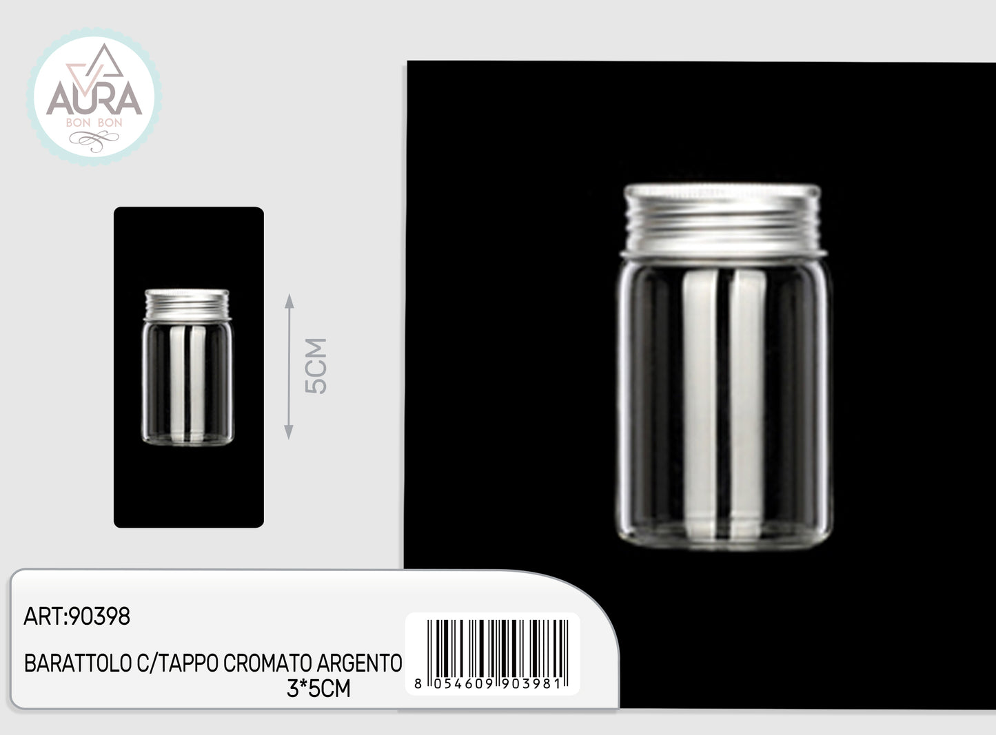 barattolo in vetro con tappo cromato argento 3x5cm