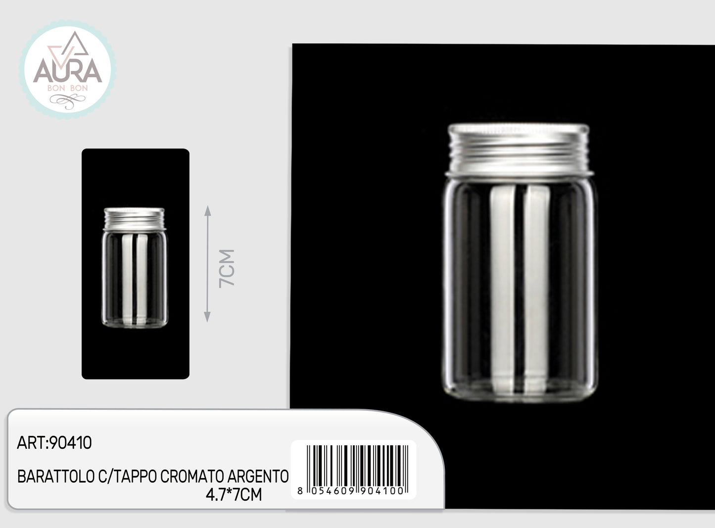 barattolo in vetro con tappo cromato argento 4,7x7cm