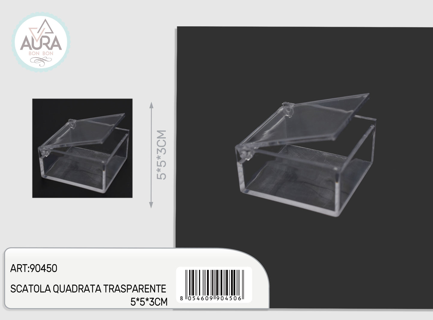 scatola quadrata trasparente 5x5x3cm