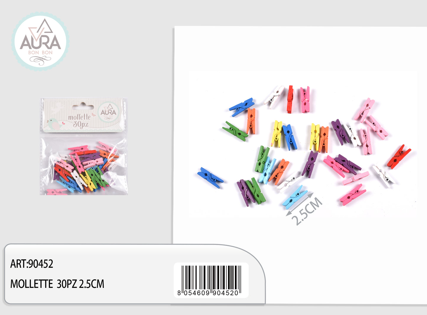 mollette 30pz 2,5cm multicolore