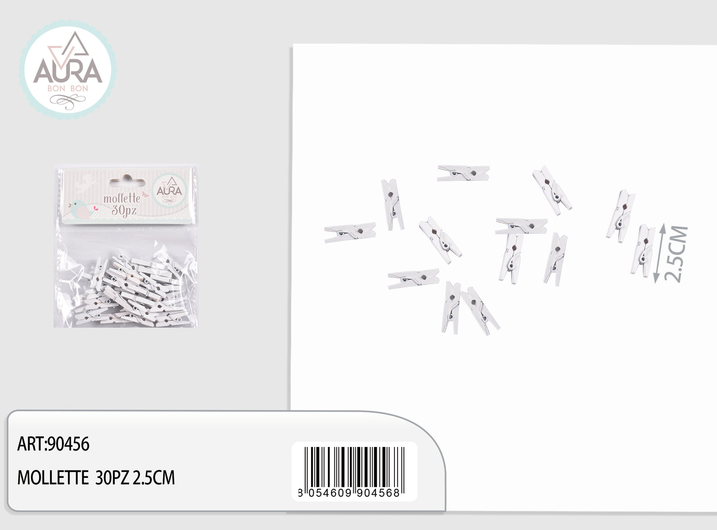mollette 30pz 2,5cm bianco