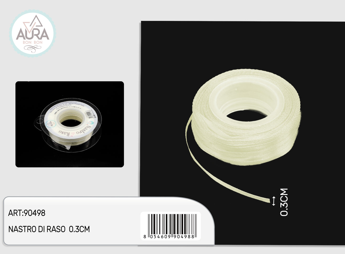 nastro di raso 0,3cmx50y avorio