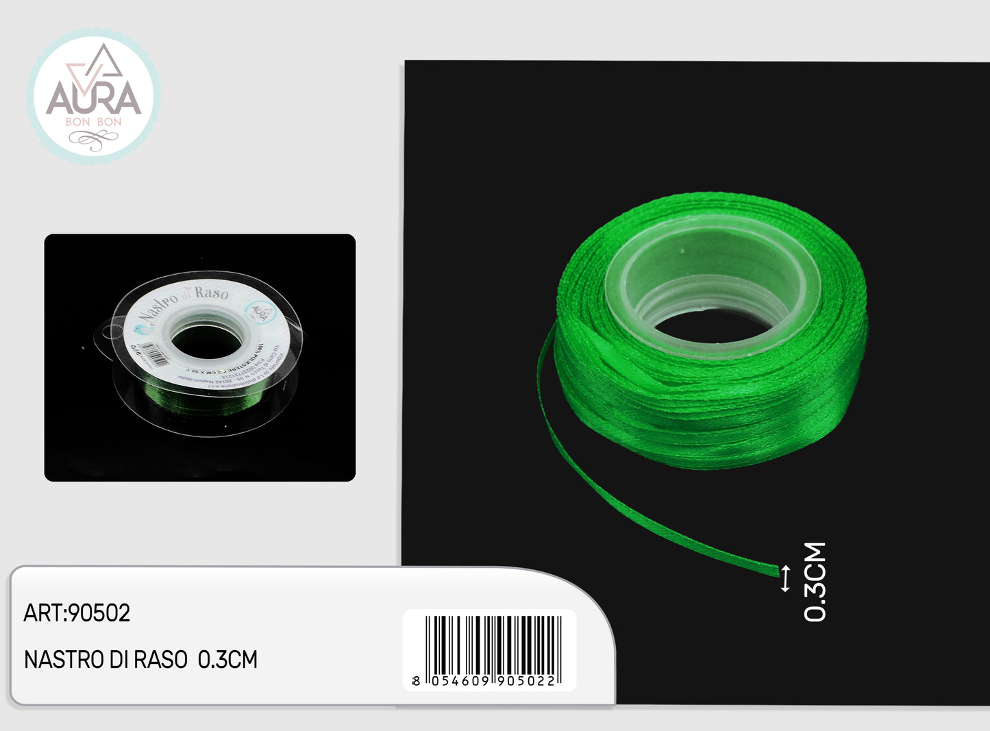 nastro di raso 0,3cmx50y verde scuro