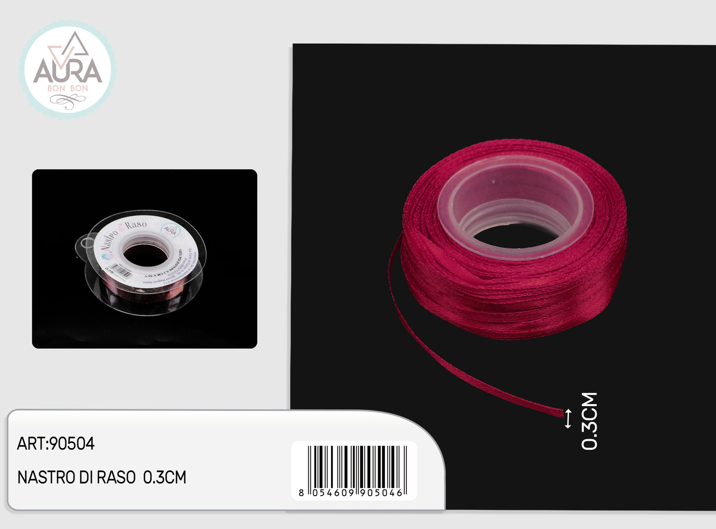 nastro di raso 0,3cmx50y bordeaux