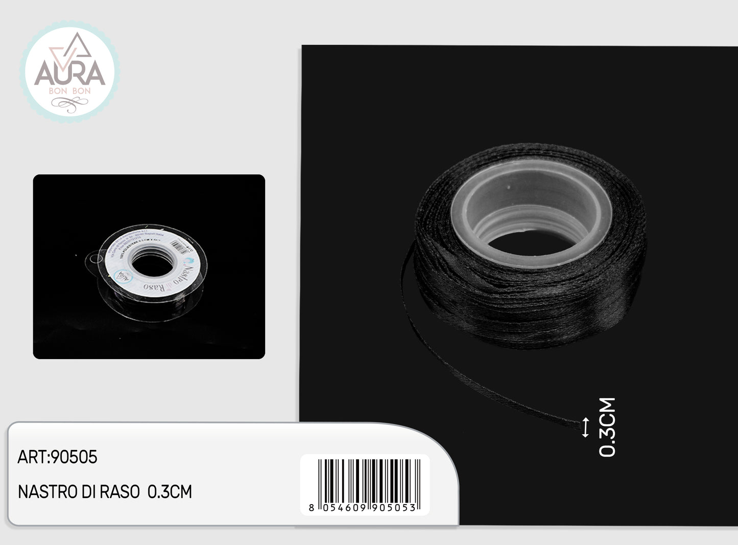 nastro di raso 0,3cmx50y nero