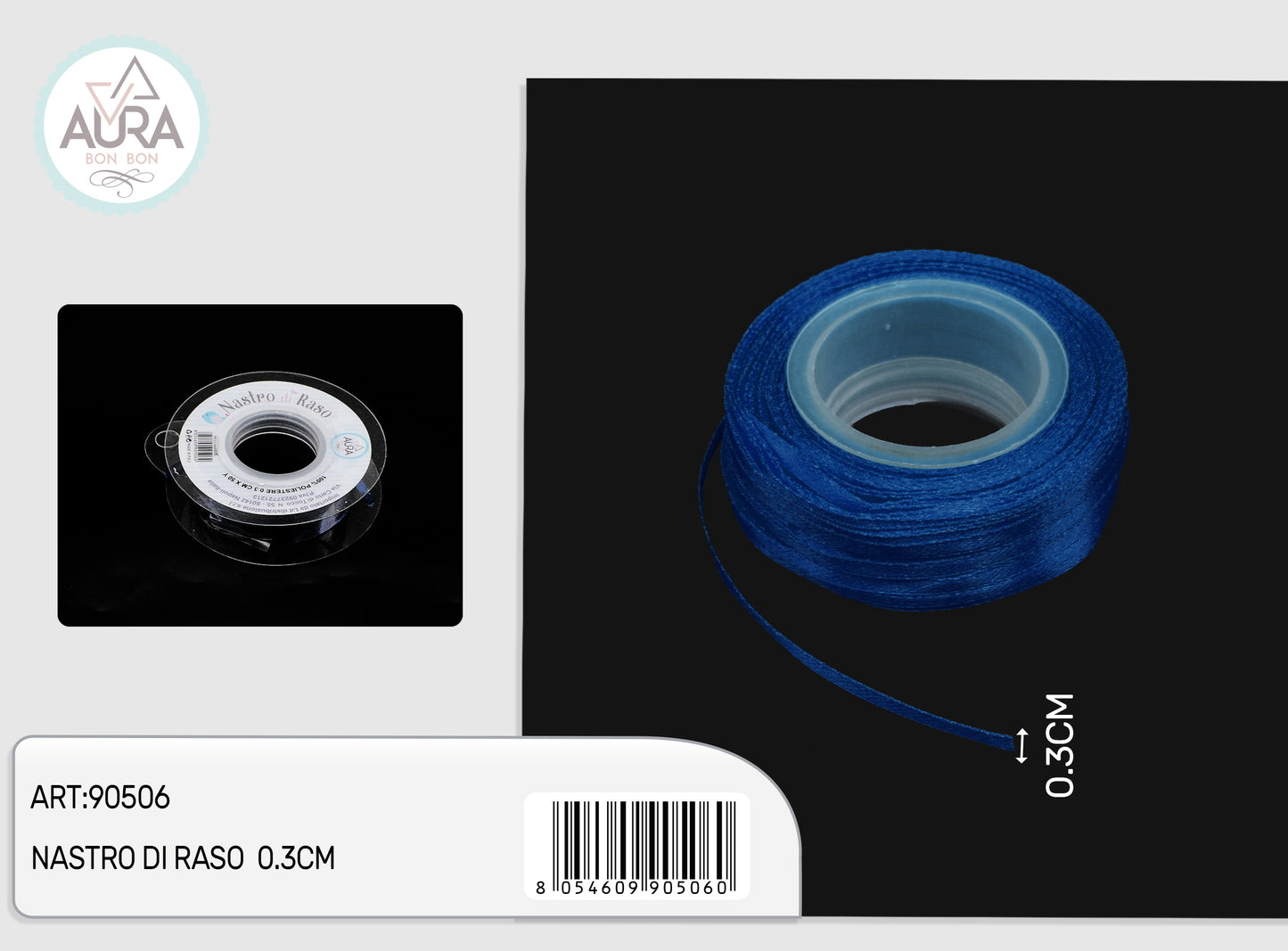 nastro di raso 0,3cmx50y blu