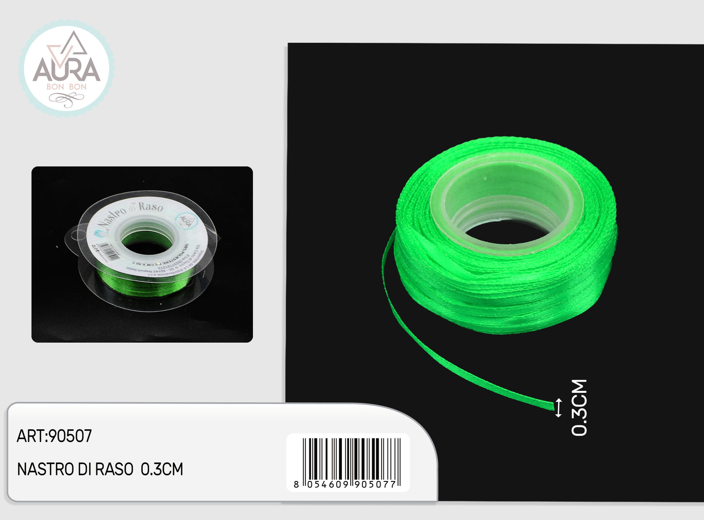 nastro di raso 0,3cmx50y verde chiaro