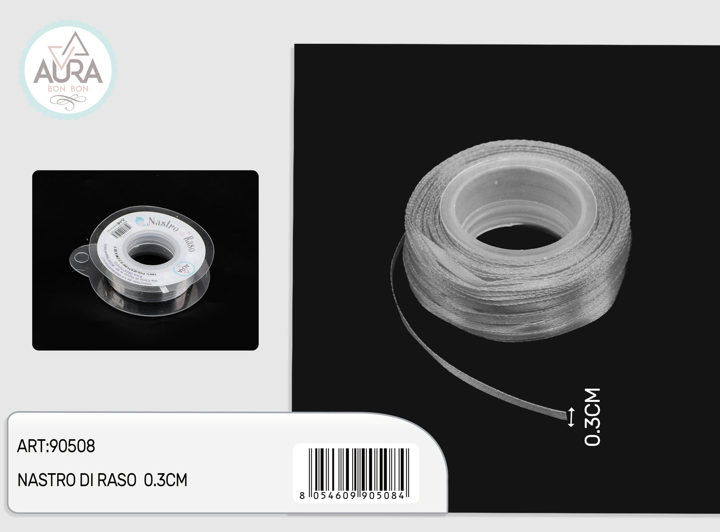 nastro di raso 0,3cmx50y grigio