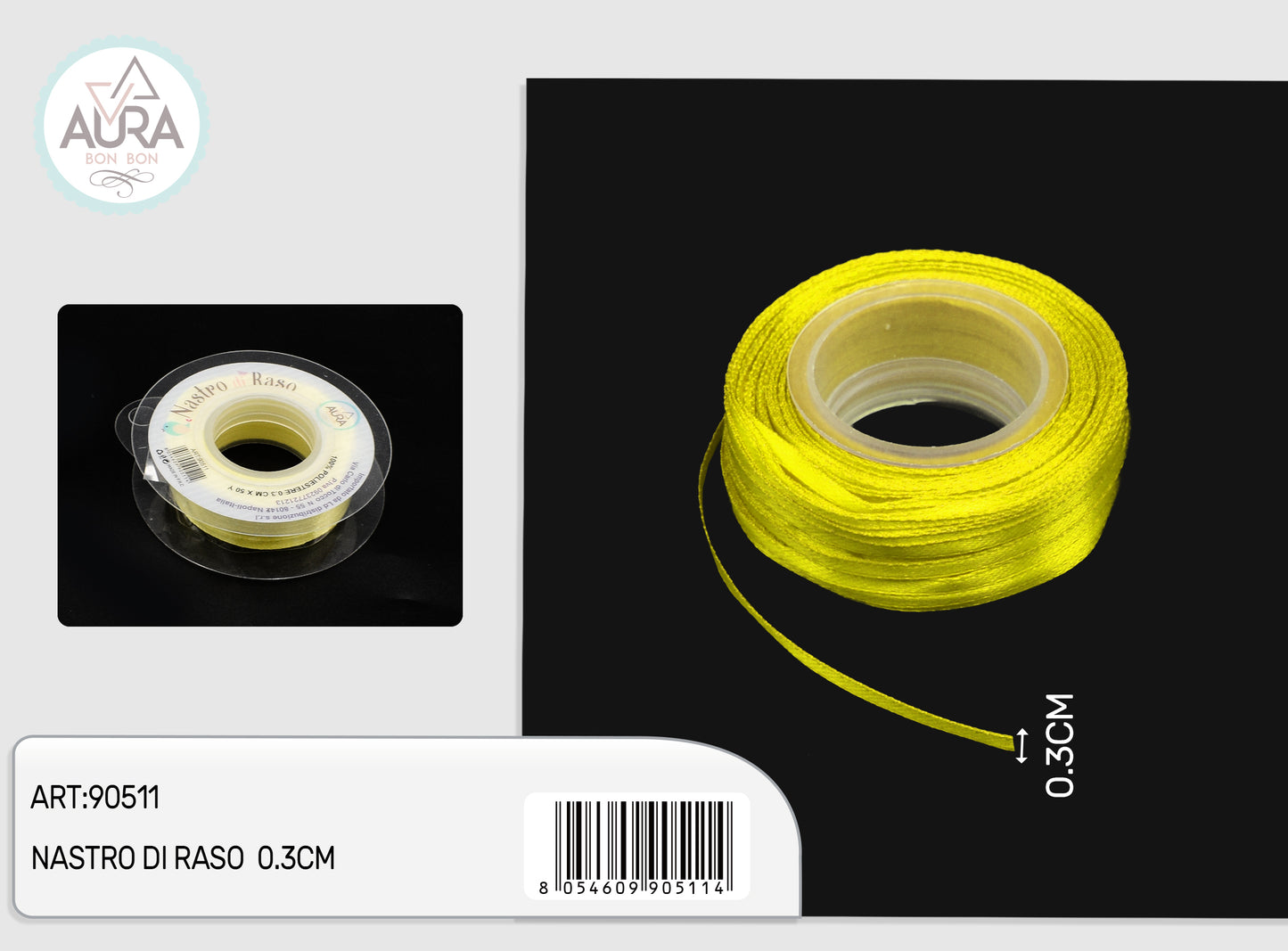 nastro di raso 0,3cmx50y giallo