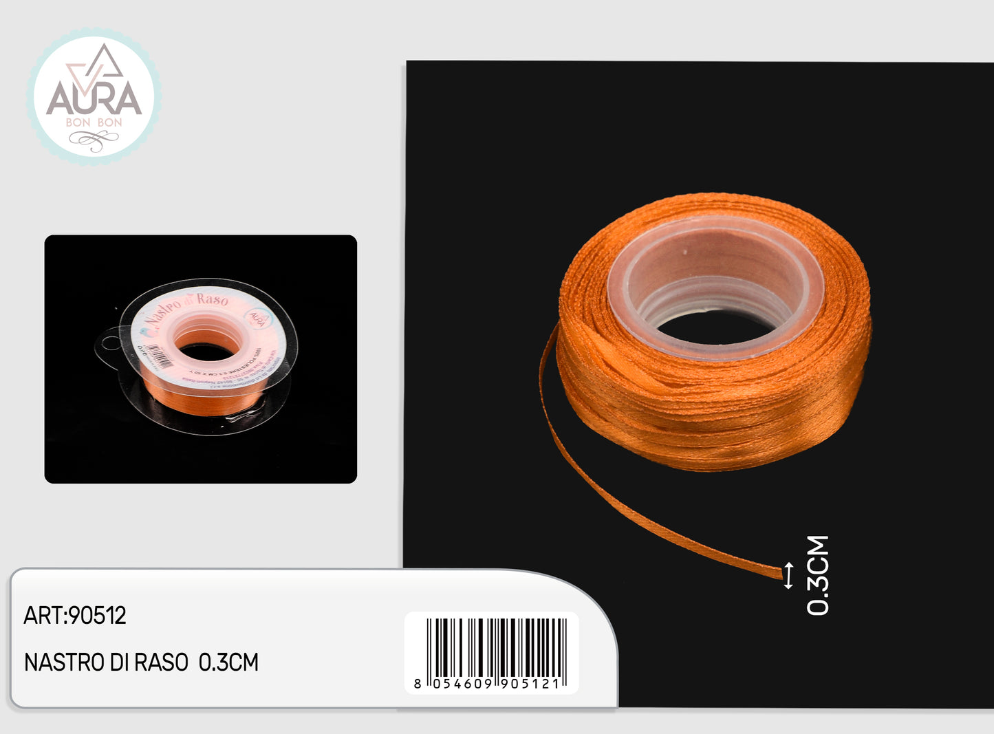 nastro di raso 0,3cmx50y arancio