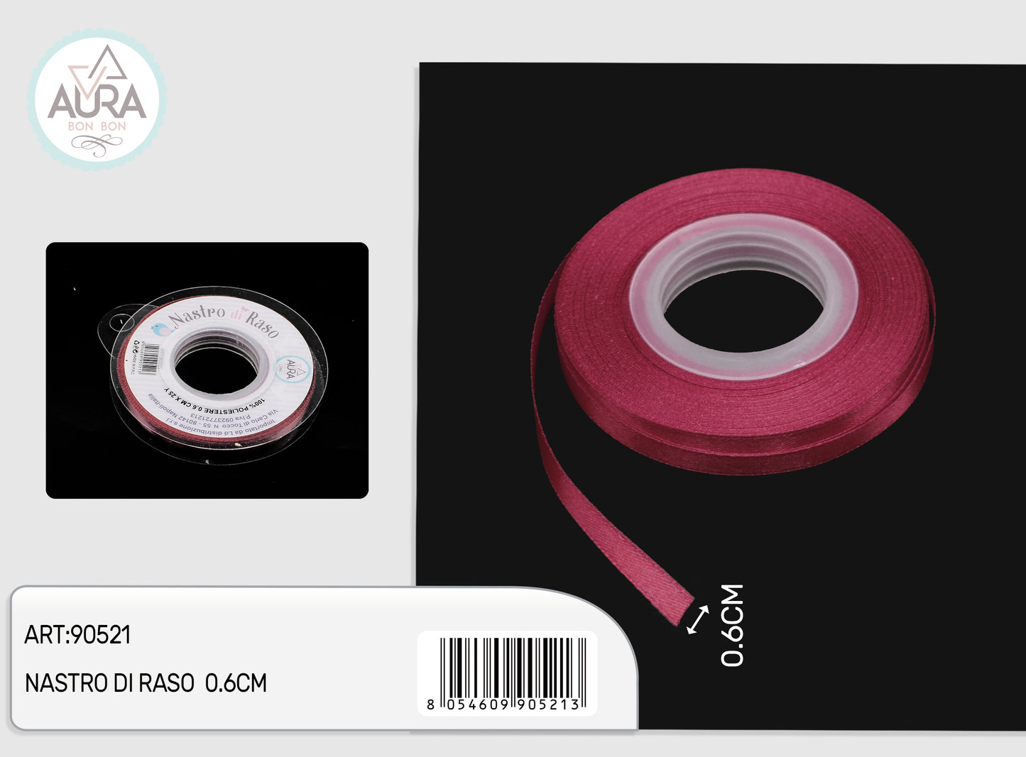 nastro di raso 0,6cmx25y bordeaux