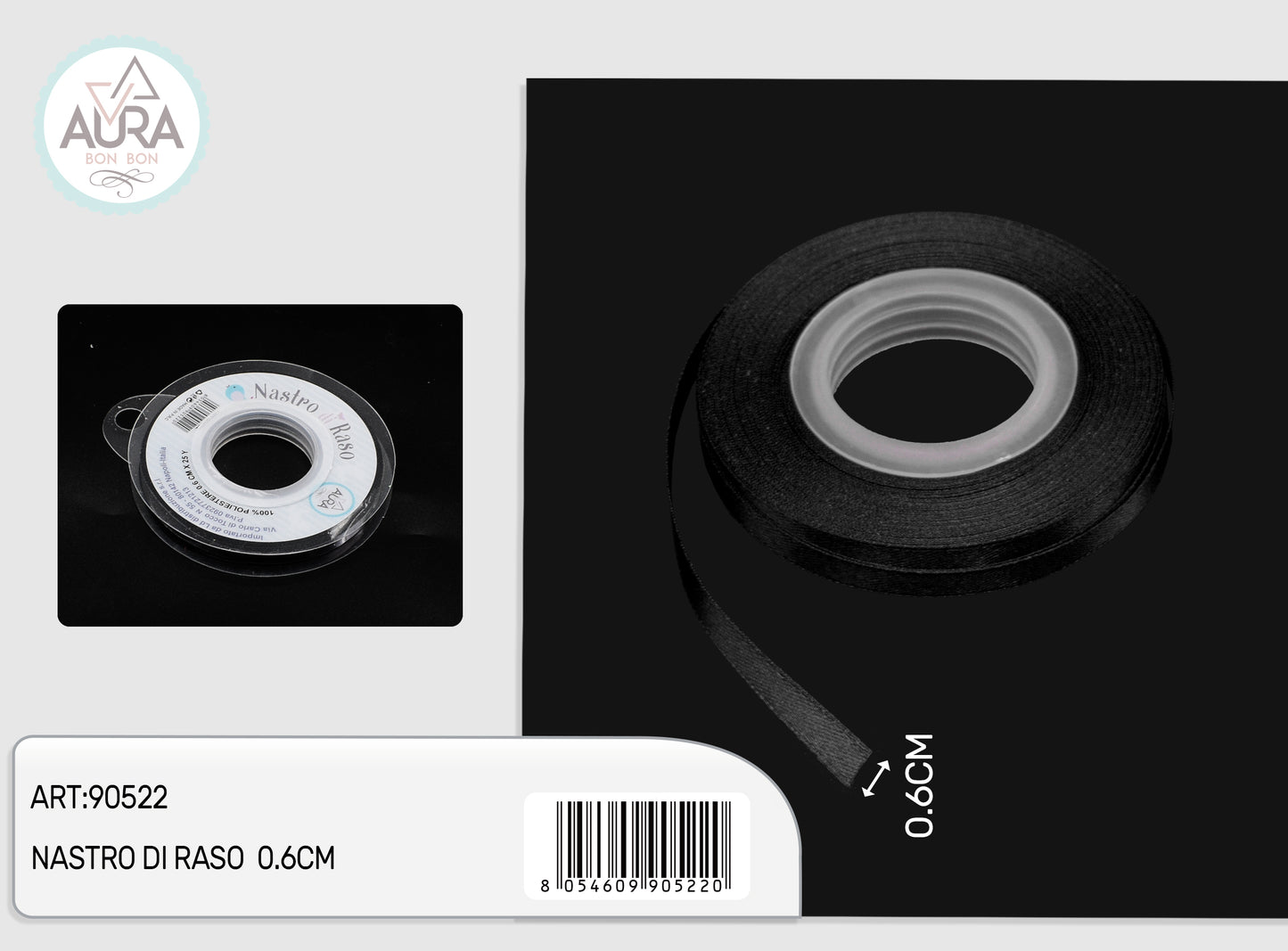 nastro di raso 0,6cmx25y nero