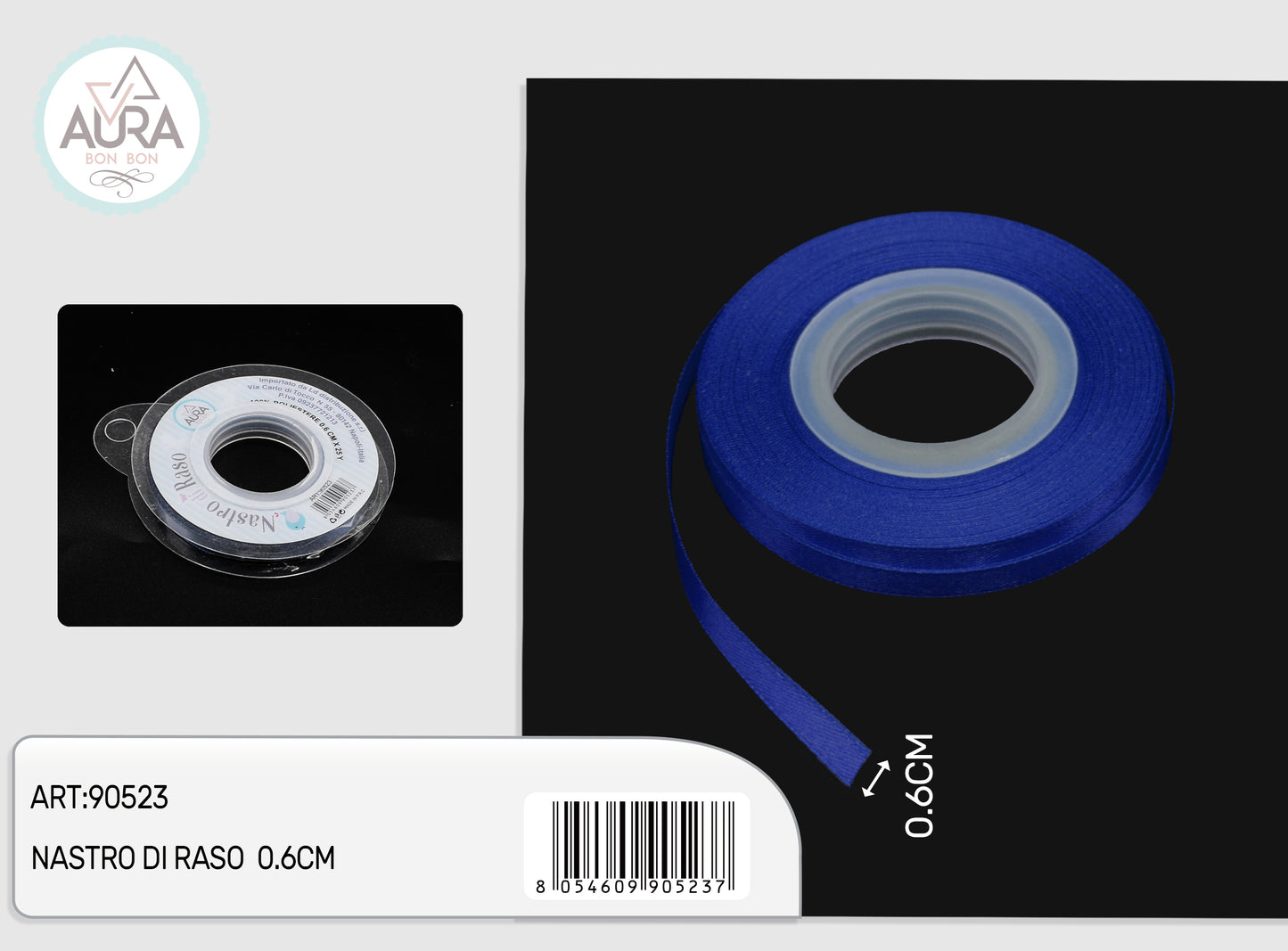 nastro di raso 0,6cmx25y blu
