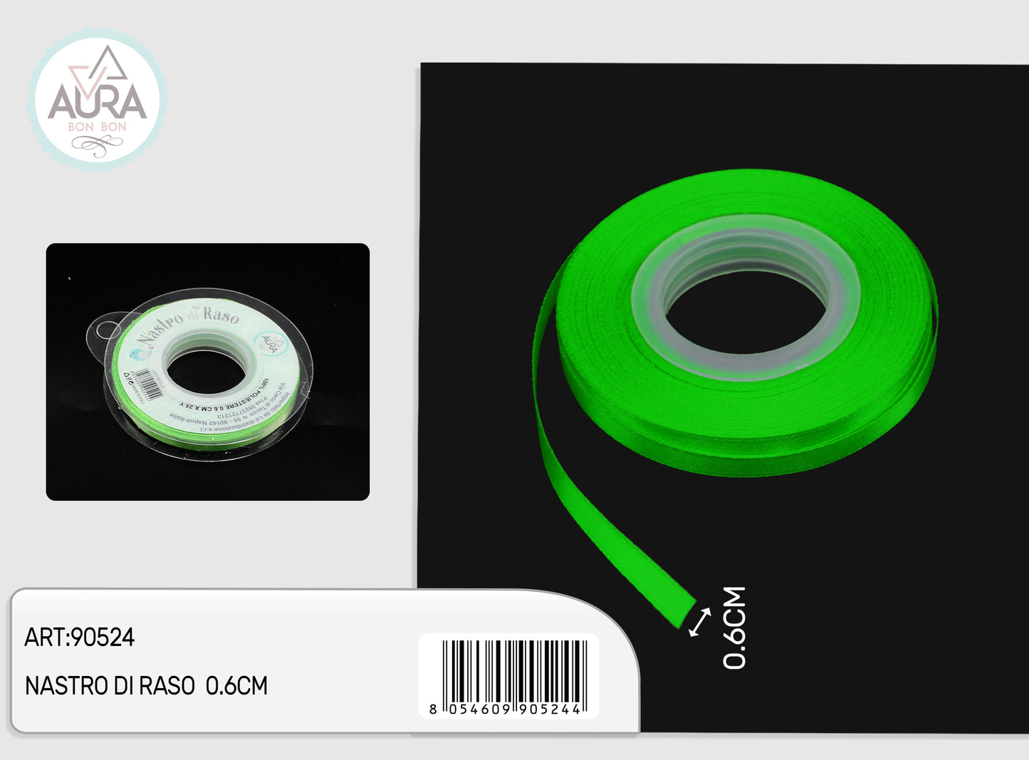 nastro di raso 0,6cmx25y verde chiaro