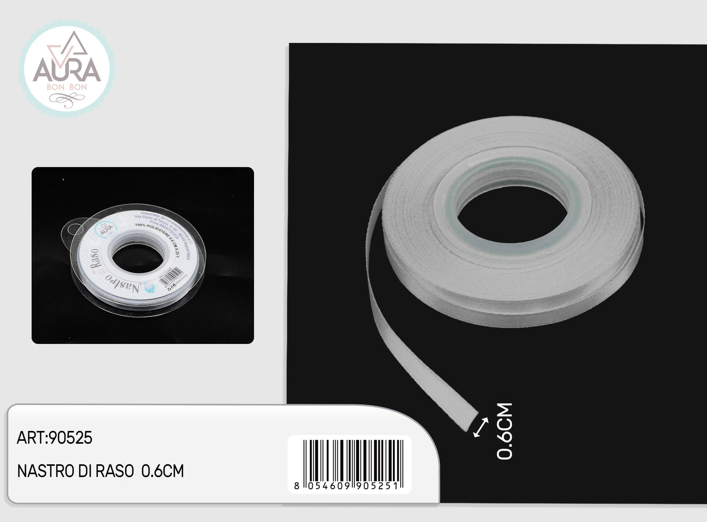 nastro di raso 0,6cmx25y grigio