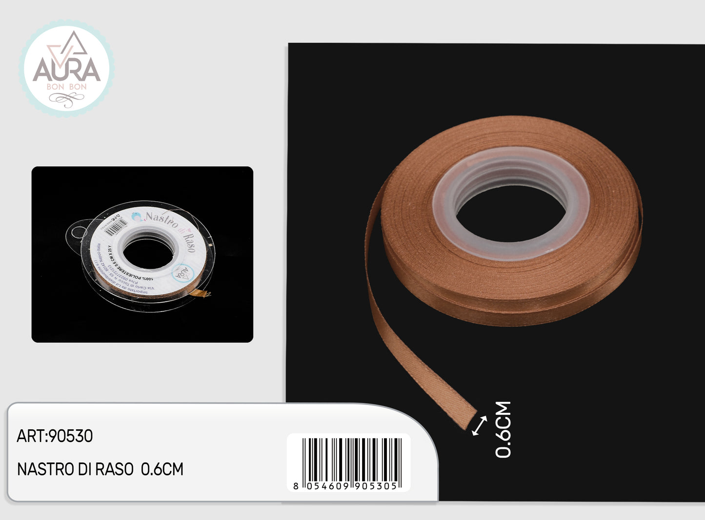 nastro di raso 0,6cmx25y marrone