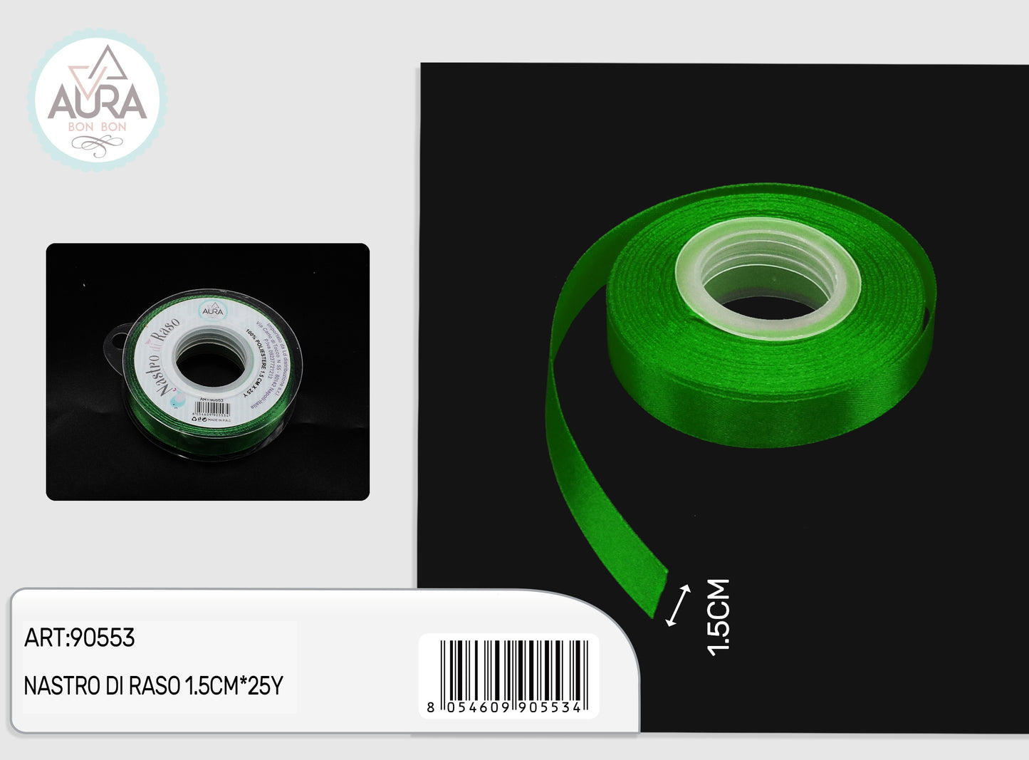 nastro di raso 1,5cmx25y verde scuro