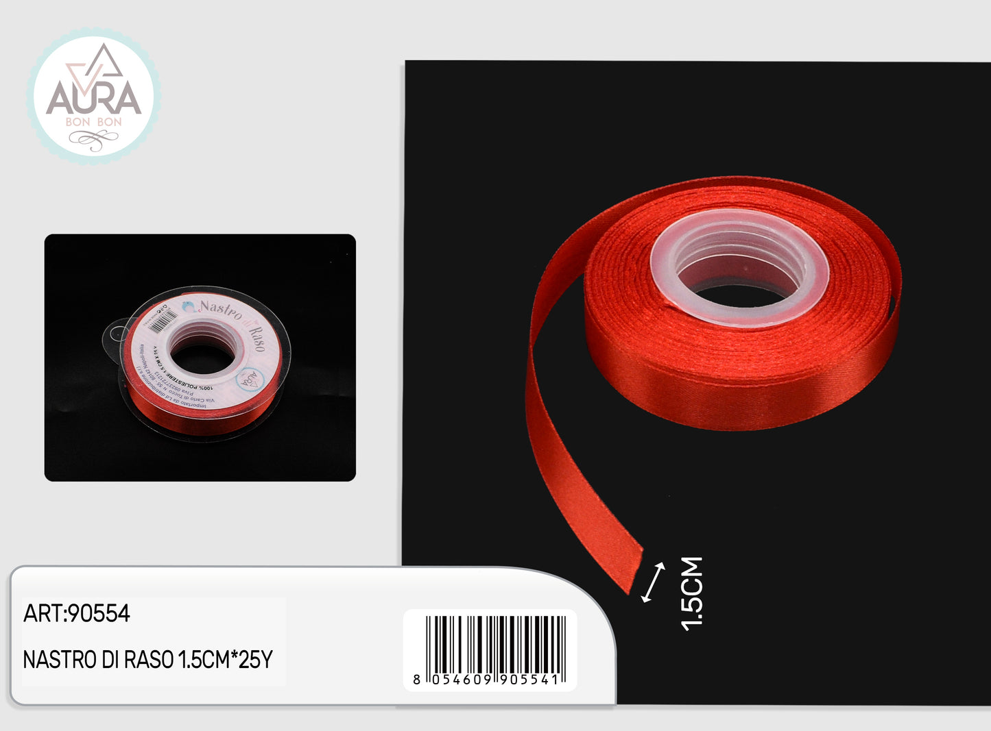 nastro di raso 1,5cmx25y rosso
