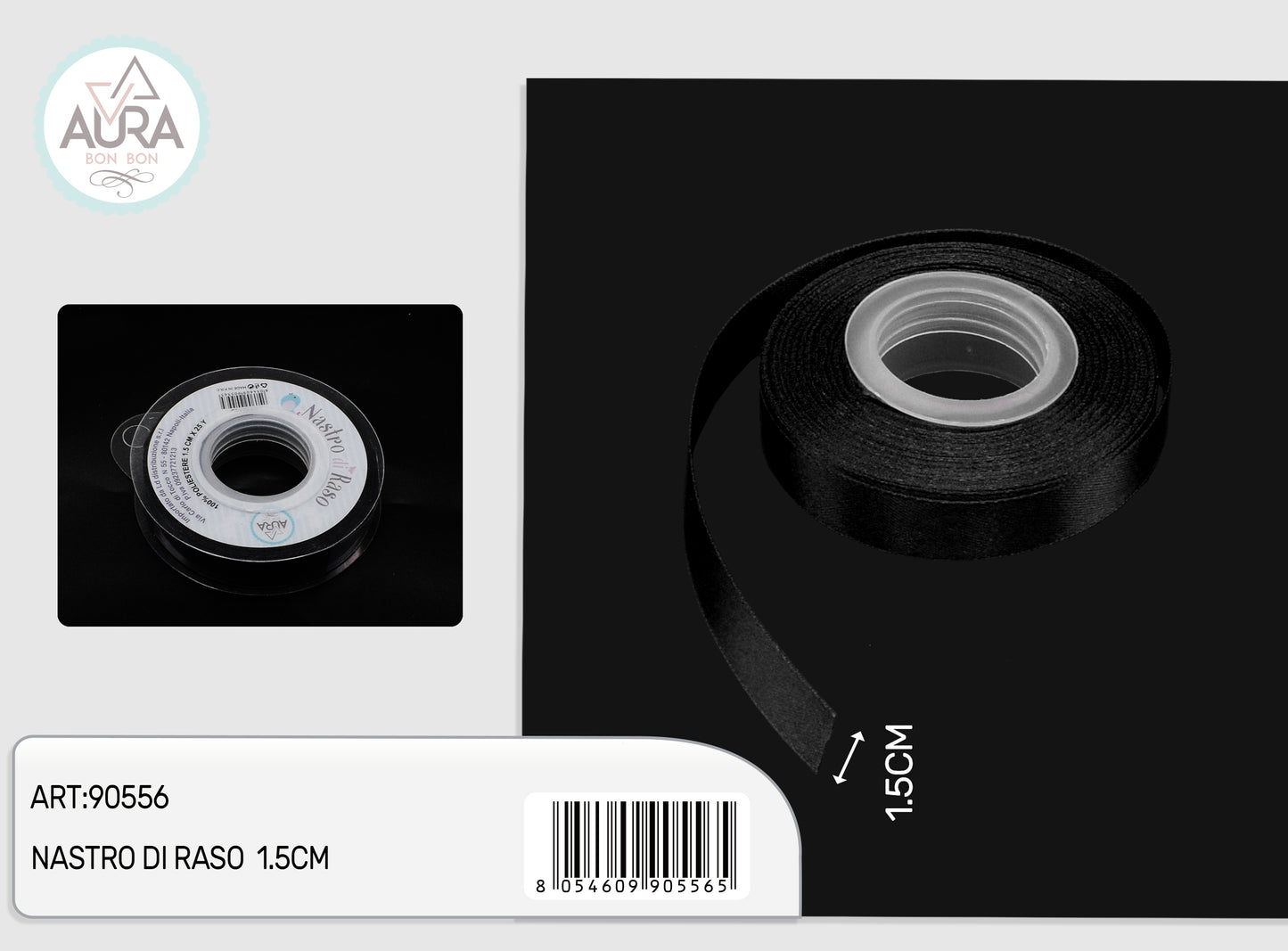 nastro di raso 1,5cmx25y nero