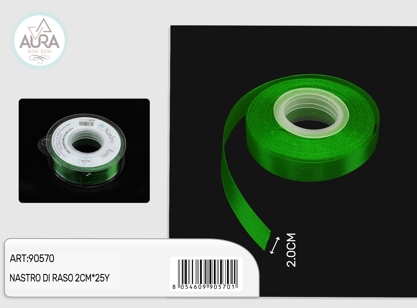 nastro di raso 2cm x 25y verde