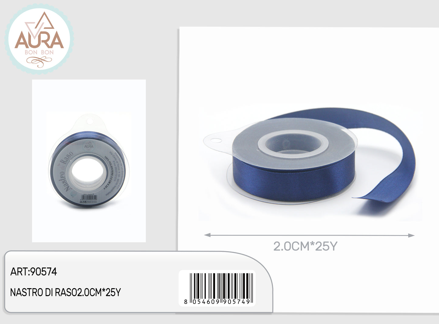 nastro di raso 2,0cmx25y blu