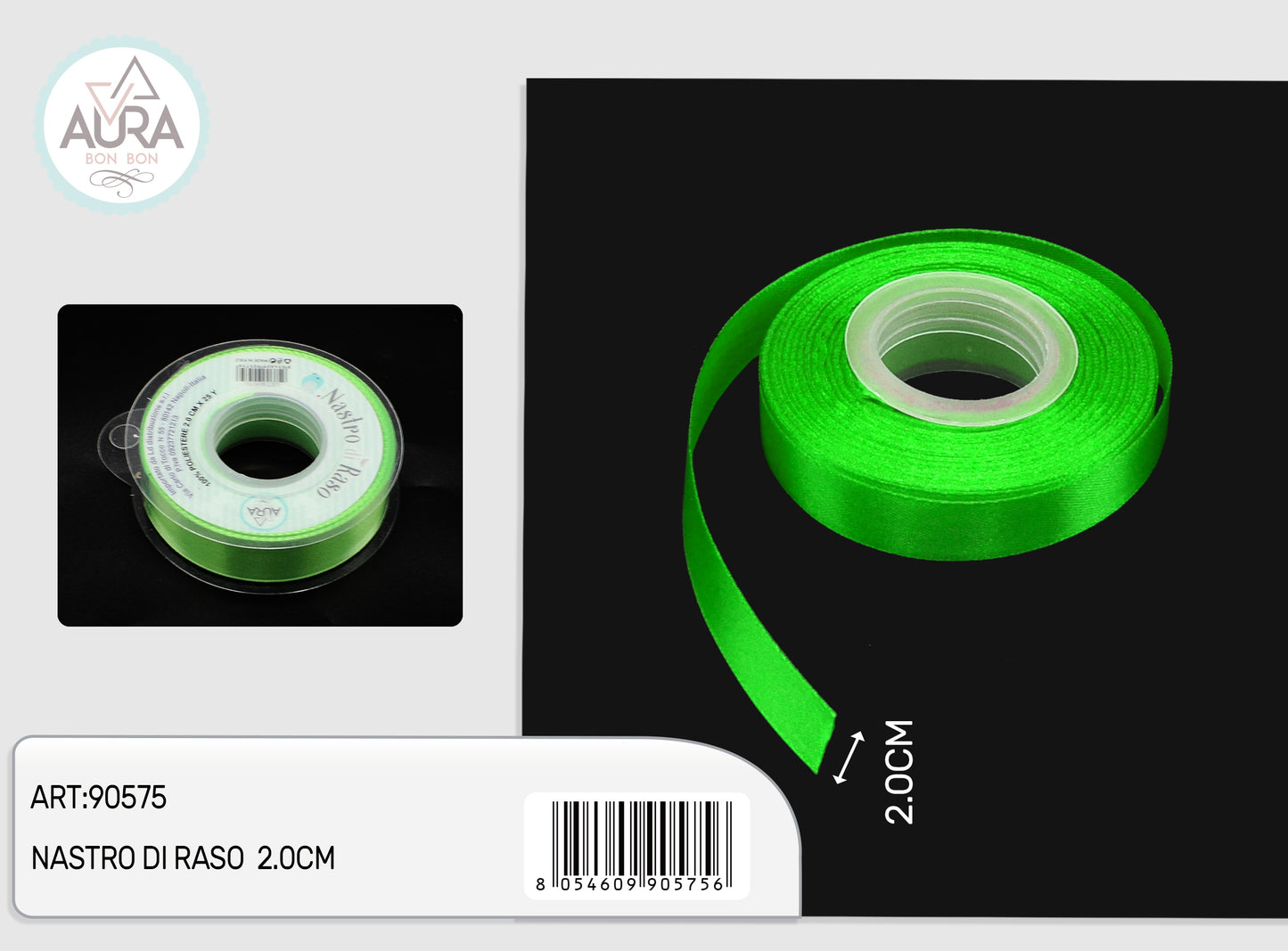 nastro di raso 2cmx25y verde chiaro