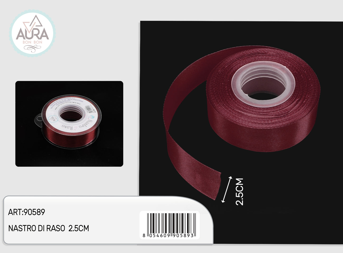 nastro di raso 2,5cmx25y bordeaux