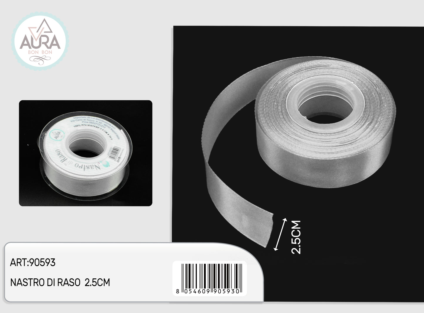 nastro di raso 2,5cmx25y grigio