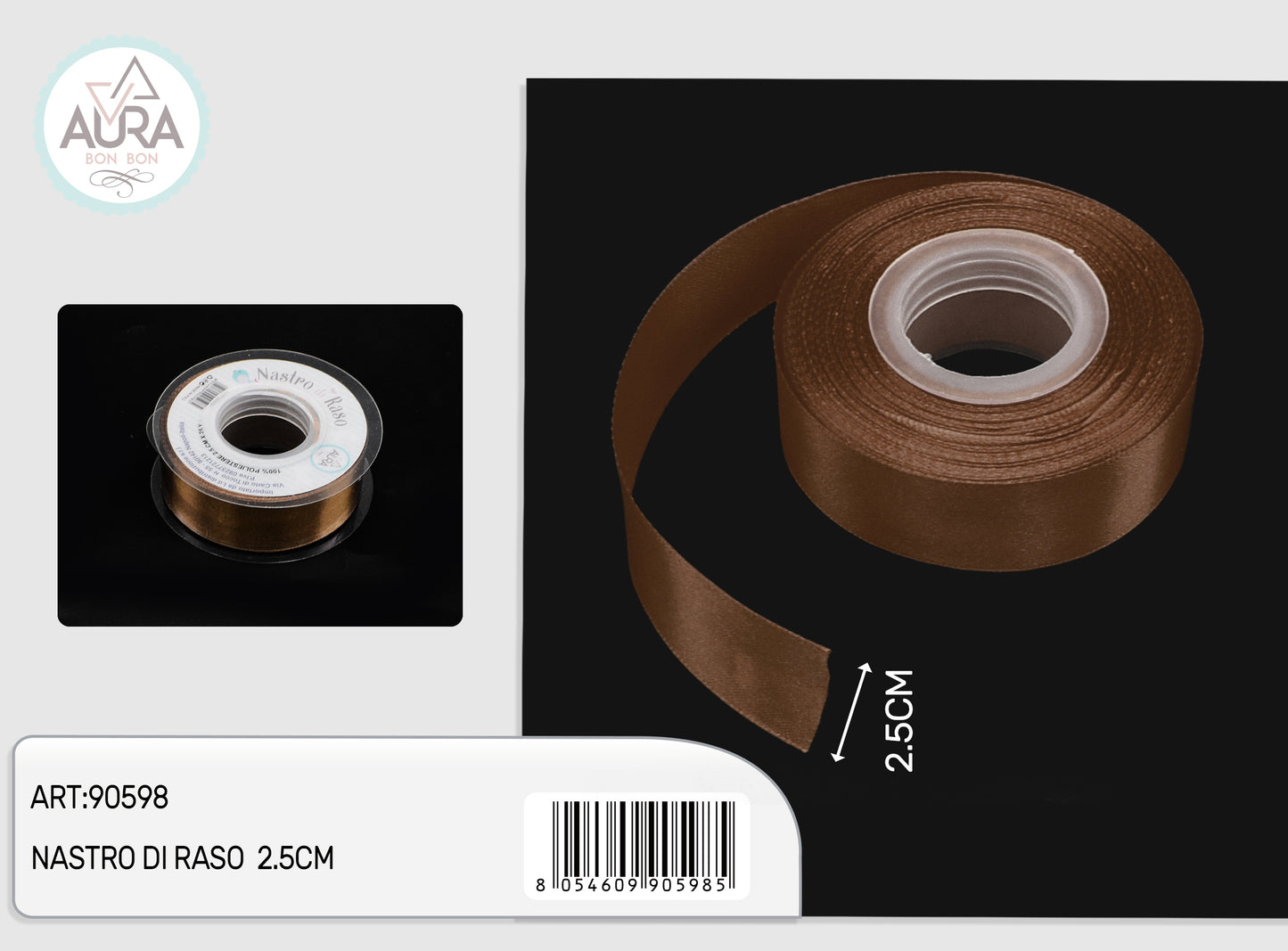 nastro di raso 2,5cmx25y marrone