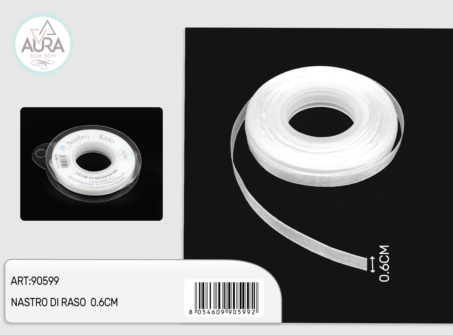 nastro organza 0,6cmx25y bianco