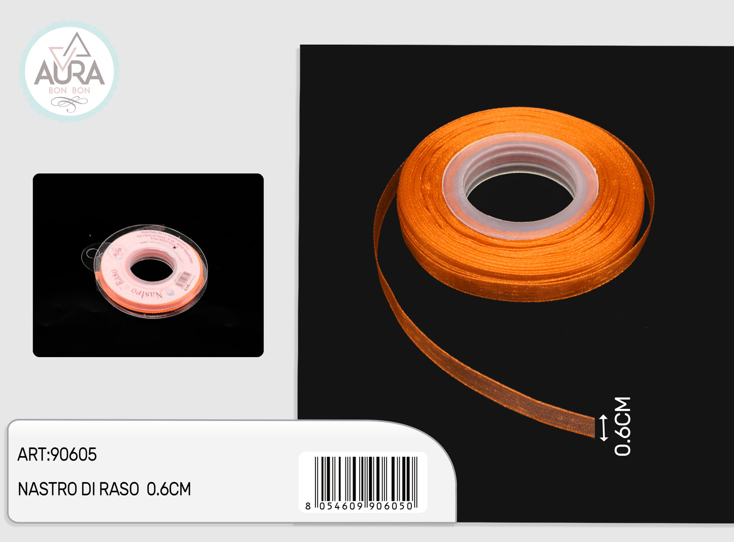 nastro organza 0,6cmx25y arancio